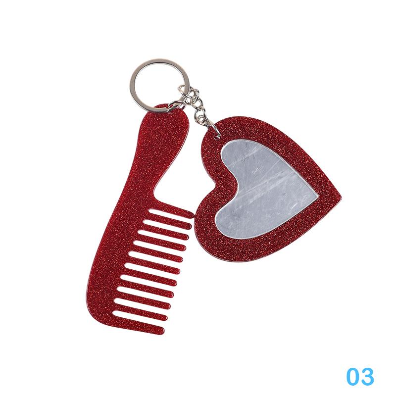 

Fashionable Mini Comb Keychain With Heart Shape Makeup Mirror Handmade Creative Keyring Fashionable Key Ring Backpack Decoration