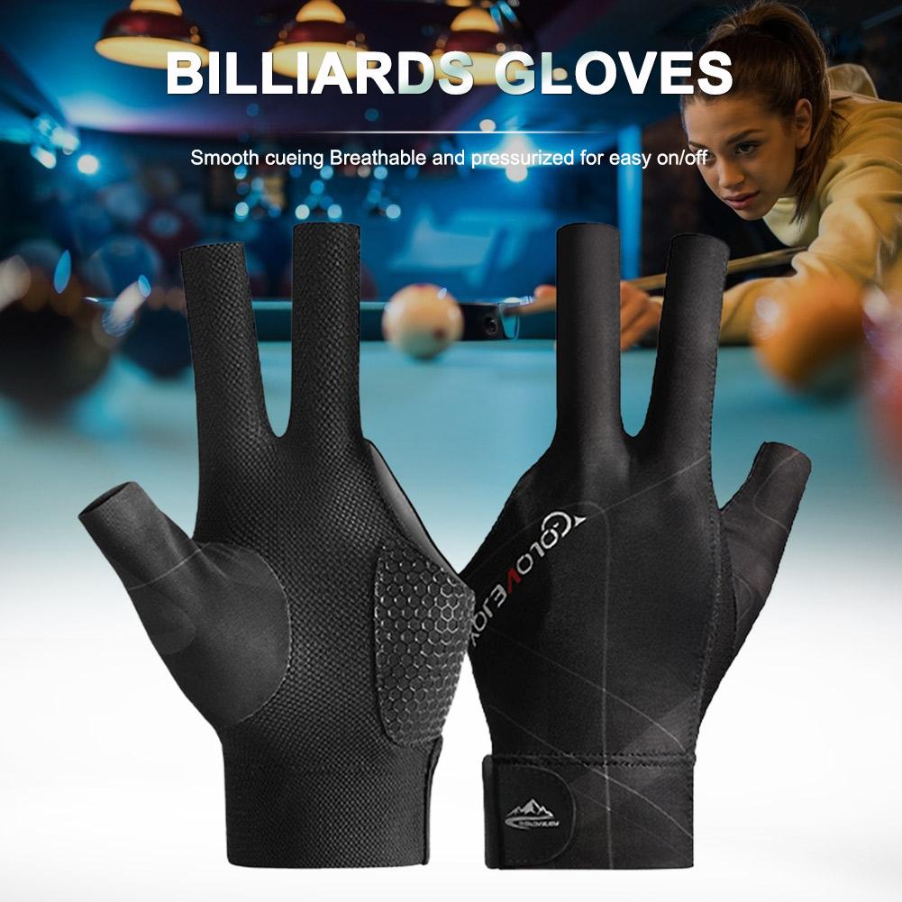 Open Finger Billiard Gloves Antiskid Polyester Snooker Billiards Gloves Adjustable Sticker Smooth Soft Portable Amateur Training