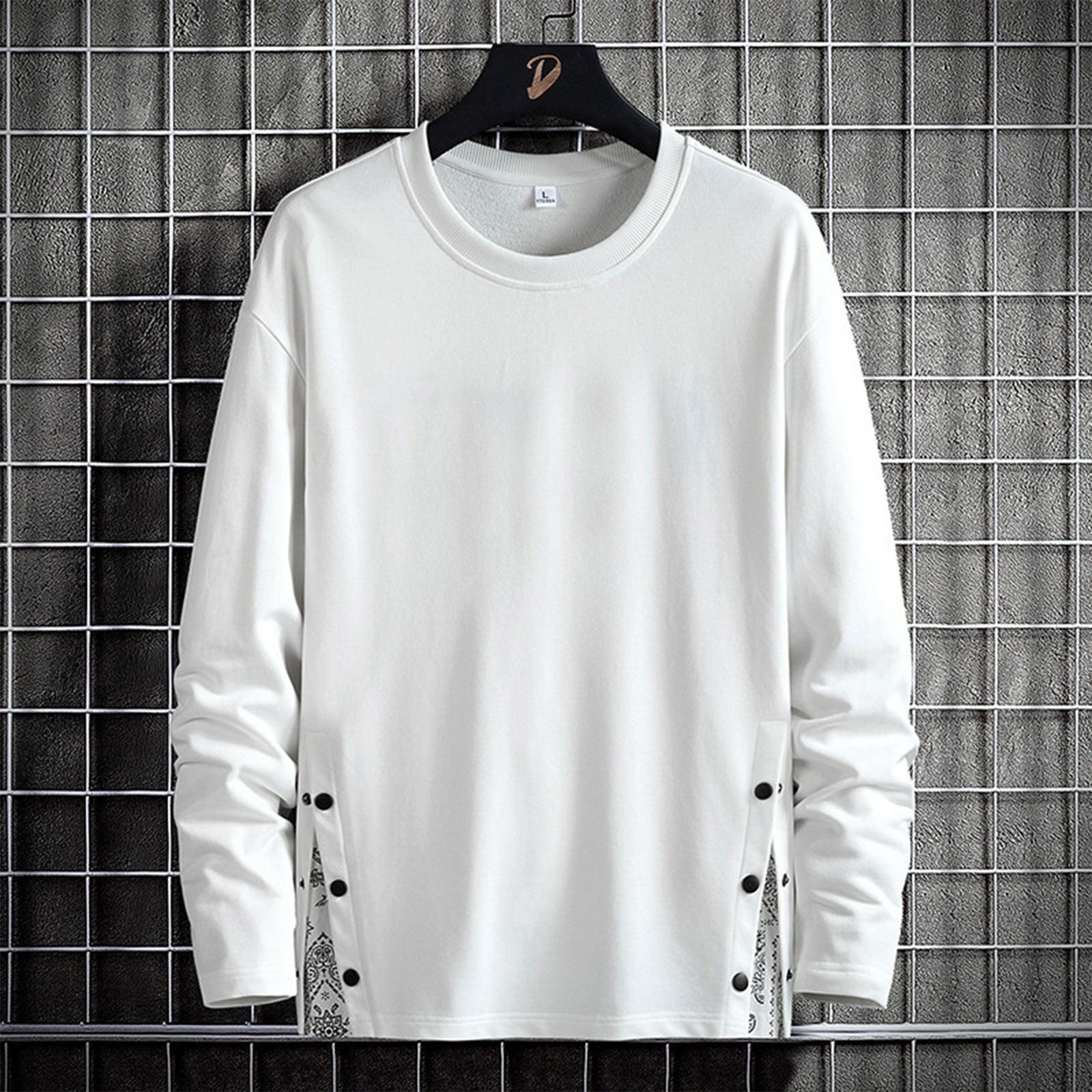 

Men s Fashion Round Neck Sweater Men s Button Loose Street Pullover Long Sleeve Coat XXL білий