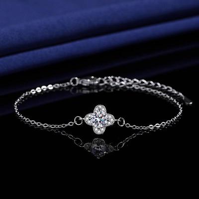 Set Bracciale in Argento S925 Stile Mori e Orecchini Zirconi Quadrifoglio per Donna