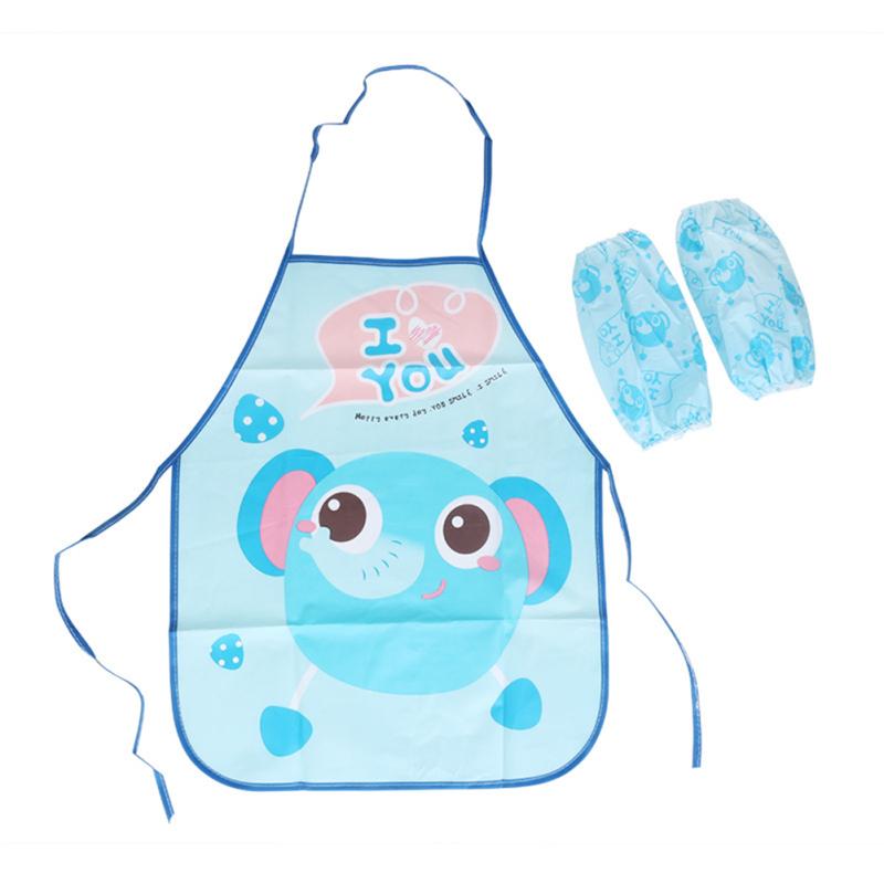 Kinder Schürzen Ärmel Set mit Rückenbändern Verstellbare Kreative Niedliche Cartoon Wasserdichte Schürze