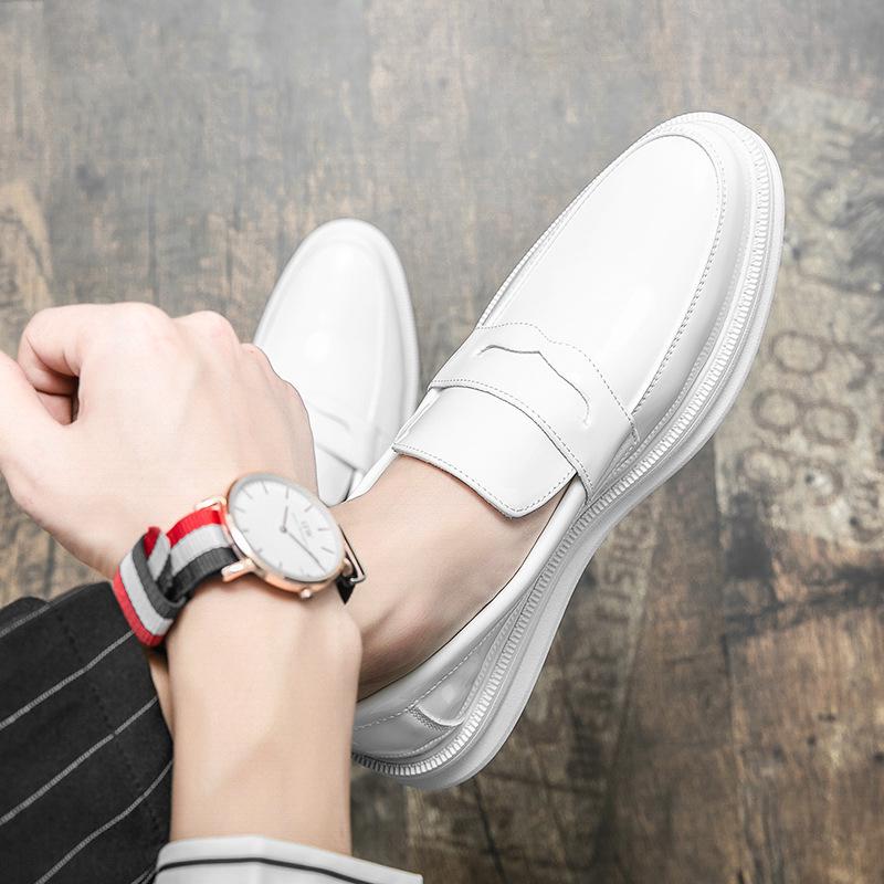 Men's Patent Leather Slip-On Loafers: Casual Thick Sole, Perfect for Photography & Weddings.