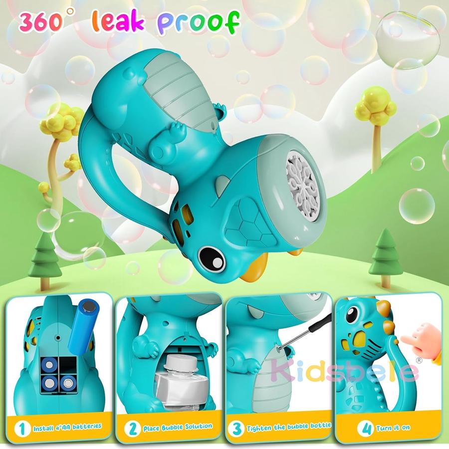 Dino Bubble Wand for Kids Birthday Gifts Musical & Light Up Fun Bubble Gun Blower Outdoor Dinosaur Toys Bubble Machine
