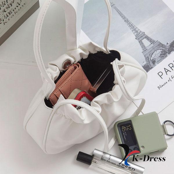 Shirring Long Handle Mini Shoulder Bag (2 Colors)