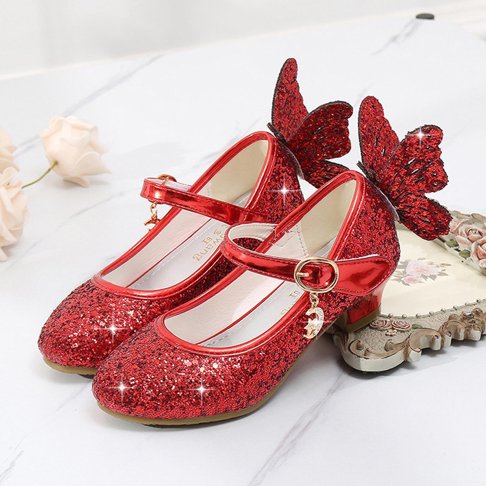 

Детские сандалии принцессы с кристаллами и бабочкой для маленьких девочек 37 красный