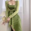 Pure Desire Wind Suspender Dress Seaside Vacation Low Neck Split French Beach Skirt Women's Summer Hip Skirt Waist Skirt