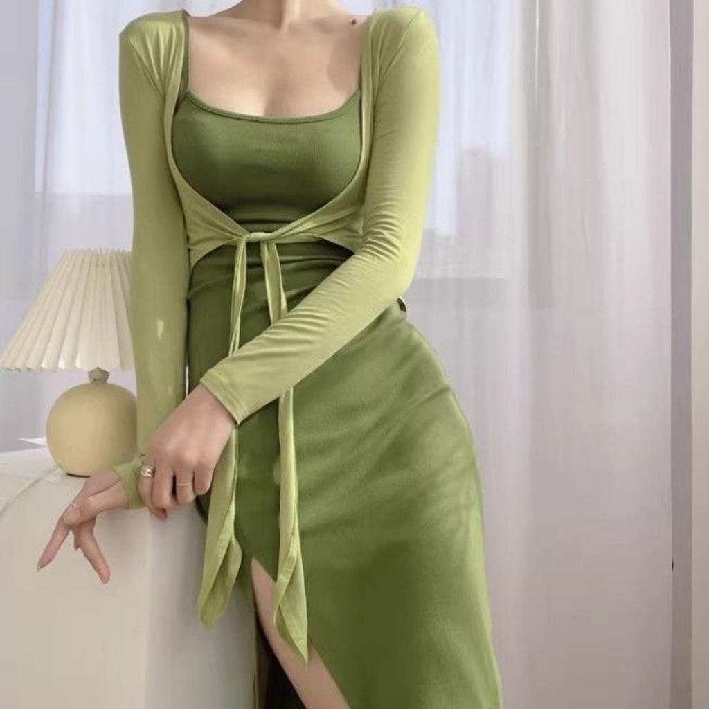 Pure Desire Wind Suspender Dress Seaside Vacation Low Neck Split French Beach Skirt Women's Summer Hip Skirt Waist Skirt