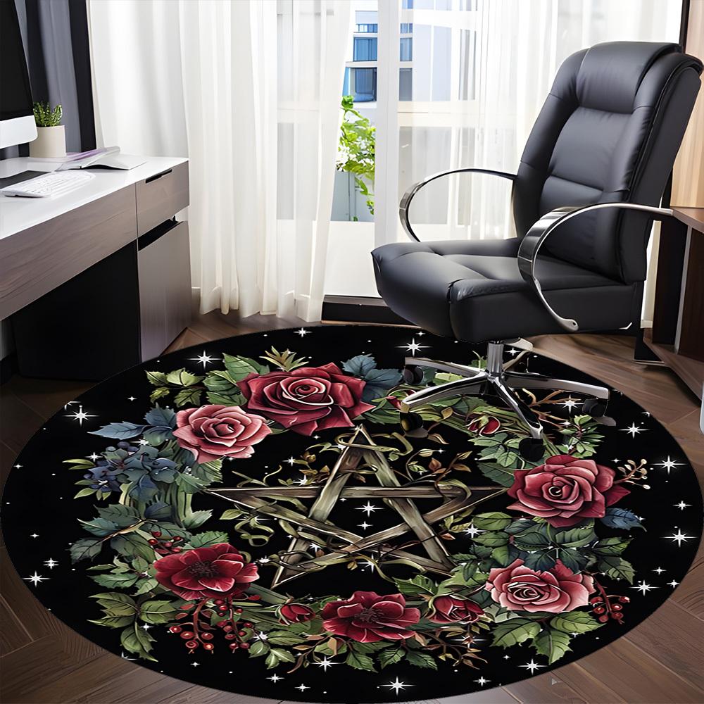 1pc Pentagram Wreath Chair Carpet for Office, Round Non Slip Durable Large Size Office Carpet, Suitable for Office