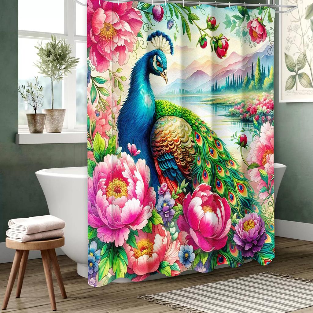 Flower and Peacock Pattern Bathing Curtain Bathroom Shower Curtain Waterproof With 12 Hooks Home Deco Free Ship