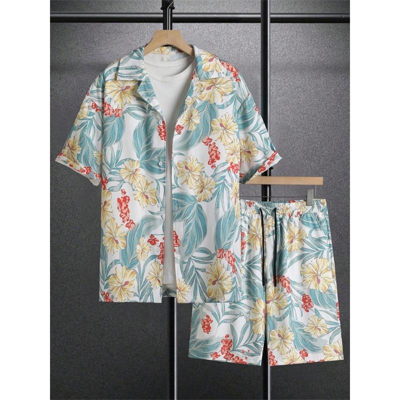 2026 Herren Kurzarmhemd Set Luxuriöser Retro Musterdruck Lässige Mode Täglich Sommerurlaub