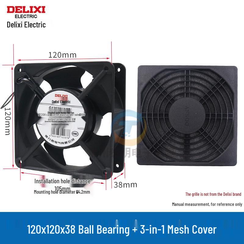 Delixi 220V Industrieller Axial-Abluftventilator, 12038 Kugellager, für Schrankkühlung