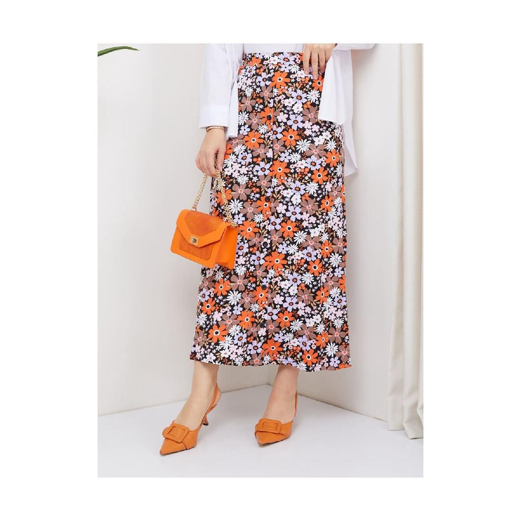 Gekämmter Rock aus Viskose - Schwarz / Fliesen