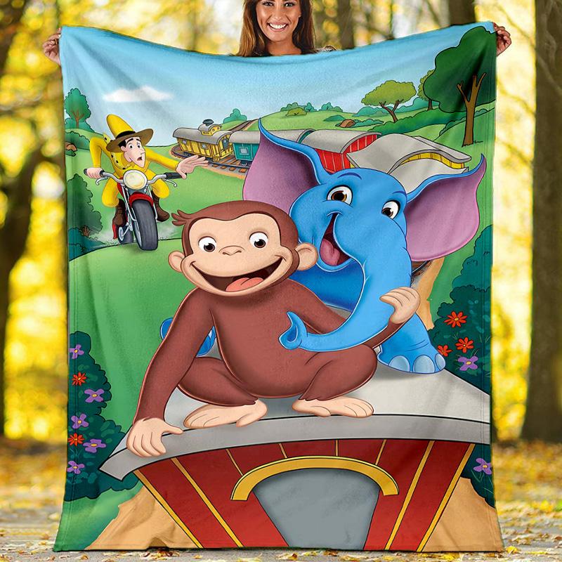 1pc Curious George7 Theme Blanket - Digital Print, Polyester, Cozy for All Seasons, Perfect for Outdoor, and Travel