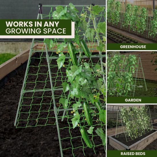 Cucumber Trellis for Garden 48 Inch A-Frame Plant Trellis Set with Net And Ties Climbing Vegetable Support Trellis for Cucumbers Tomatoes Grapes