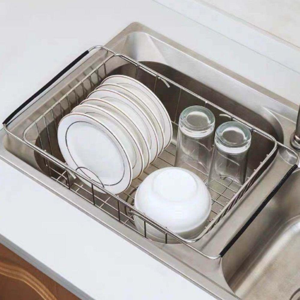 

Kitchen Utensils Stainless Steel Over Sink Tableware Basket Drainer Sink Dish Rack Drain Basket M-with slot