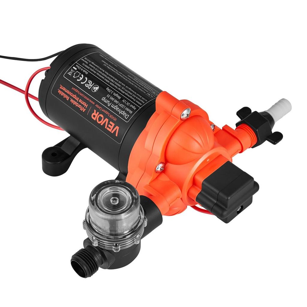 RV Water Pump, 12V DC 4 GPM (15.1 L/min), 3-Chamber Self-Priming Diaphragm Water Pump with Automatic Pressure Switch, 40 PSI Max Pressure, On Demand