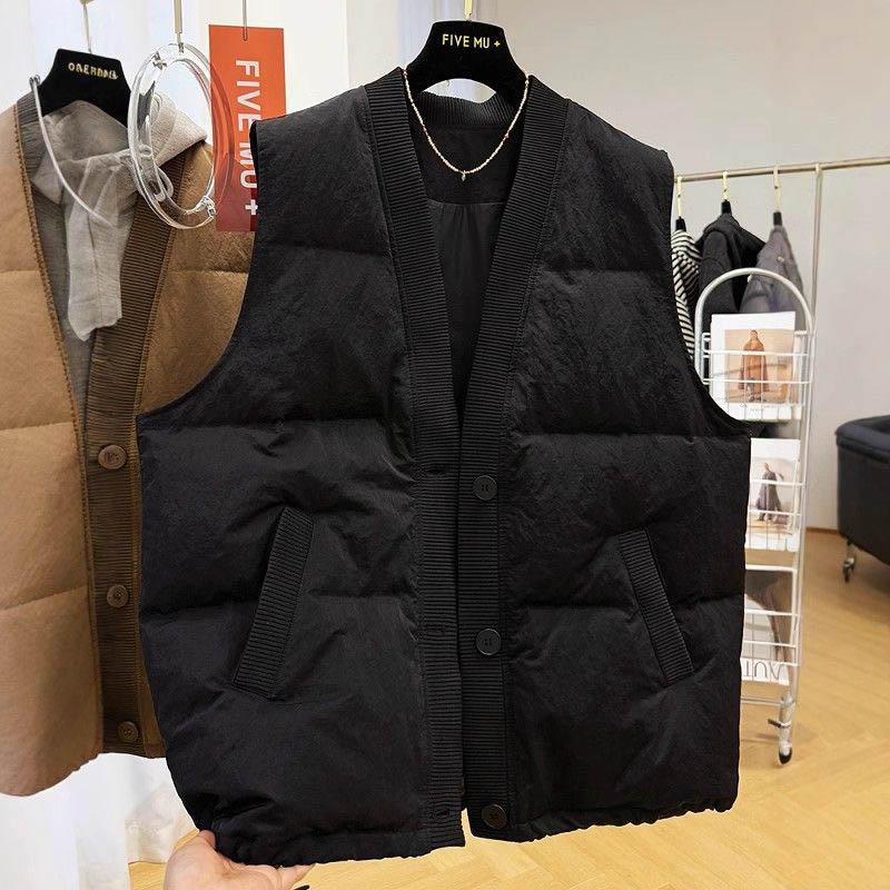 

Жилет женский зимний утолщенный без рукавов топ жилет оверсайз свободный однотонный теплый повседневный V-образный вырез L