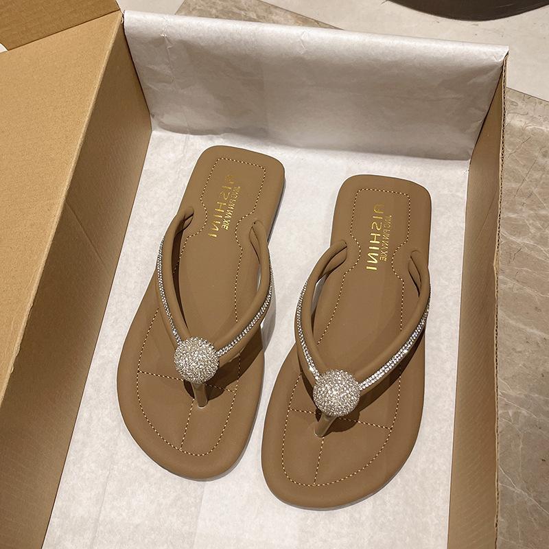 

Female Shoes Ladies Slippers Glitter Slides Rubber Flip Flops 2026 Summer Jelly Soft Hawaiian Crystal Square Heel Glitter Slide 38 хакі