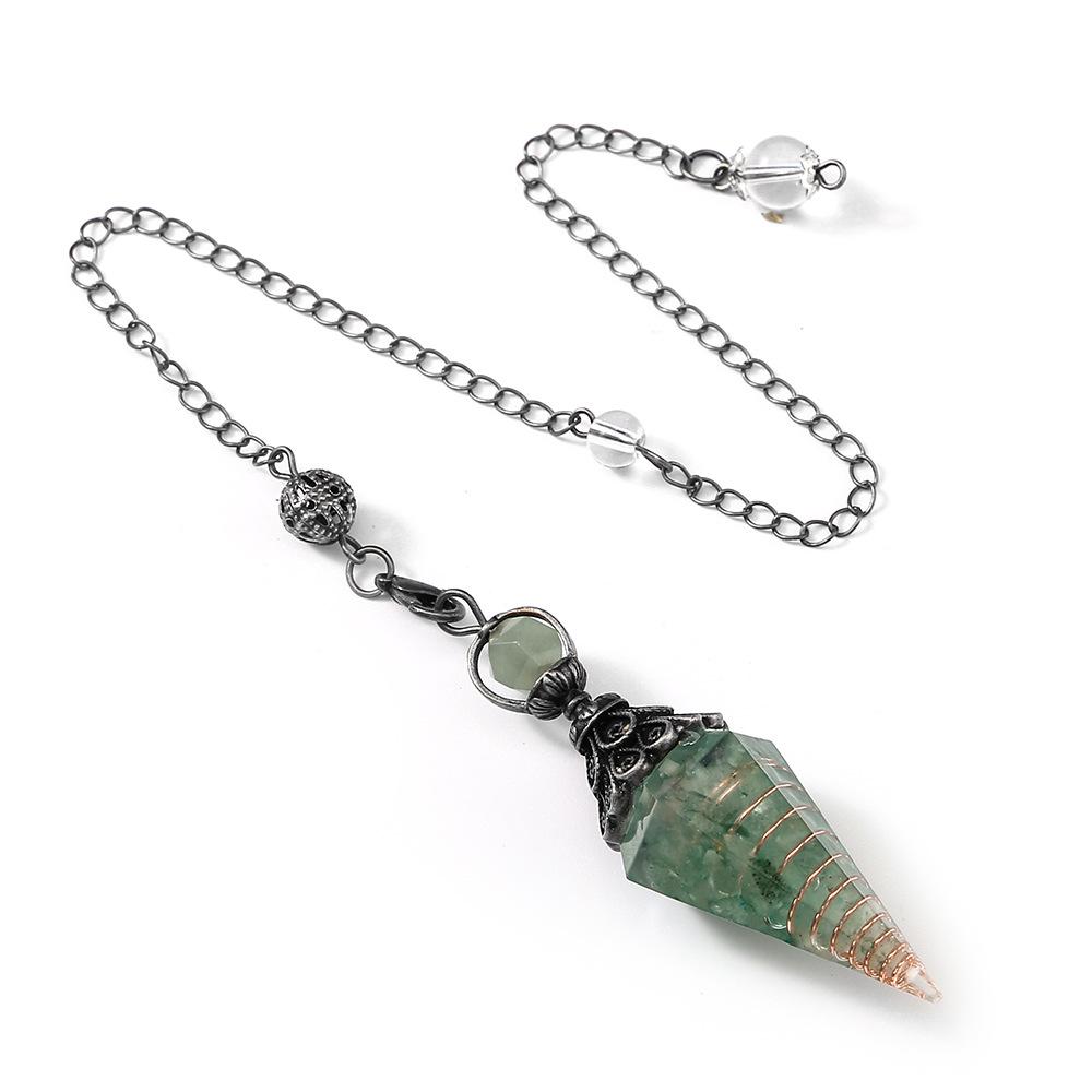 Antique Silver Seven Chakra Crystal Resin Pendulum with Semi-Precious Chips Pendant