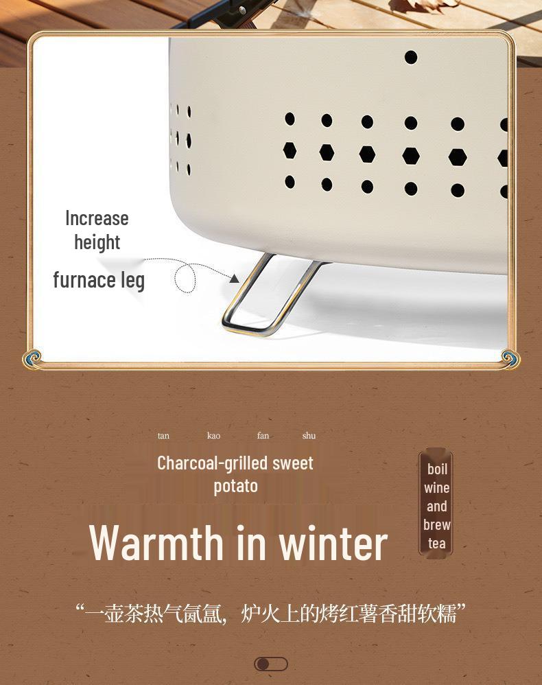 Churrasqueira a Carvão para Exterior com Grelha Redonda para Casa, Preparo de Chá, Acampamento e Uso como Fogão de Aquecimento