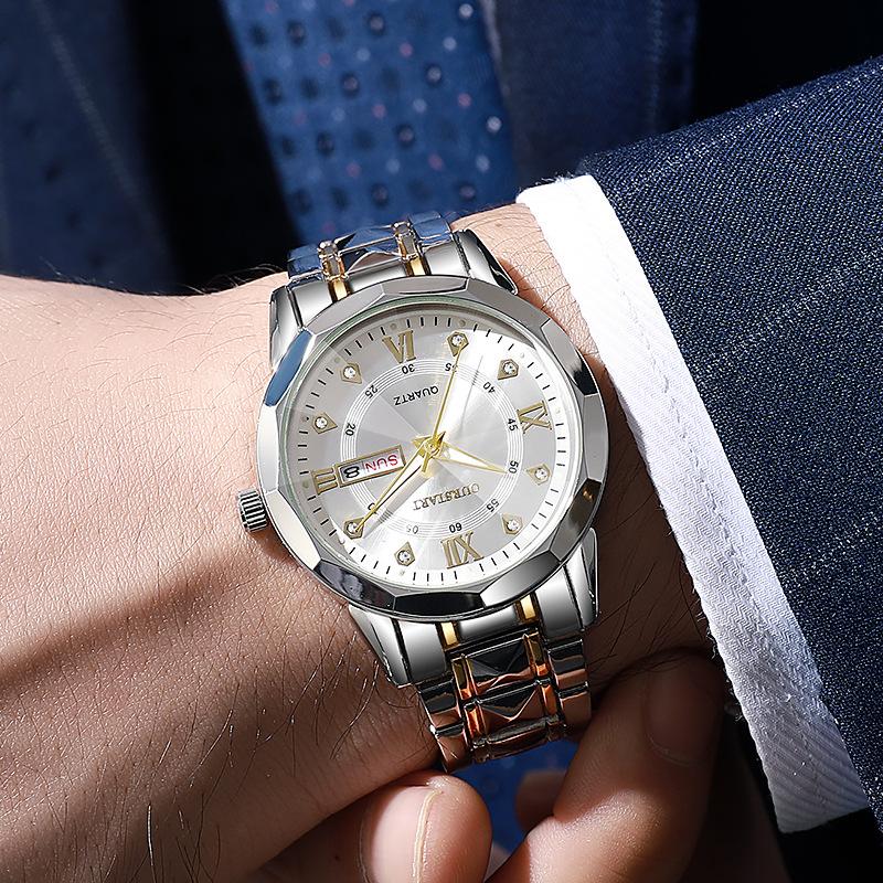 TOP Brand Men's Watch Business Simple Night Light Waterproof Double Calendar Rivet Steel Strip Male Fashion Quartz Clock Watches