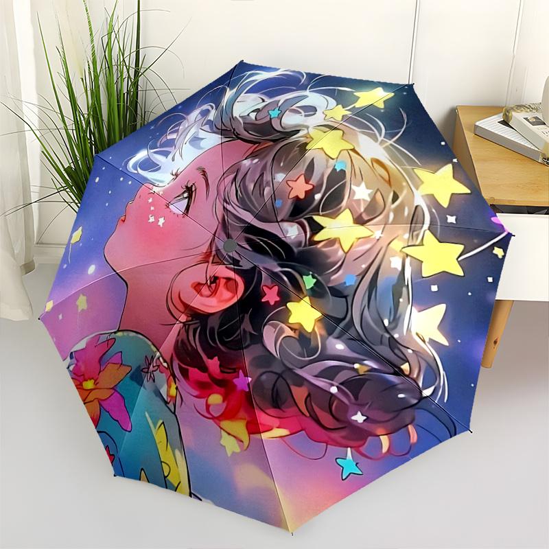 

1pc Floral Starry Sky Umbrella Automatic Opening/Closing, Foldable Design, Outdoor, Festive Gift for Fans & Travelers.R065