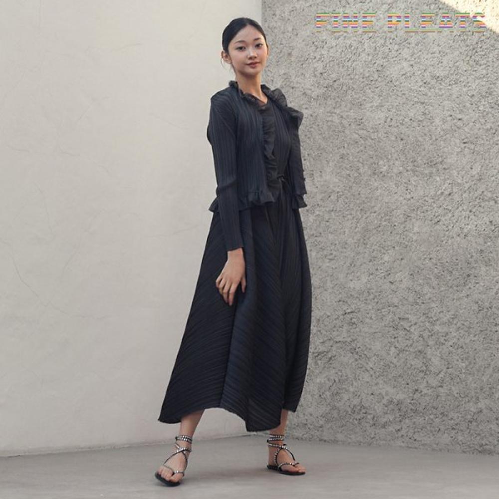 Fine Pleats Sleeveless Dress Charcoal New Ribbon FREE
