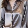 Color New Premium Gray Acetate Satin Shirt Women's Long Sleeve Chic French Silk Professional Shirt
