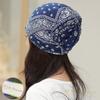 Paisley Print Hair Sun Cancer Openwork for Women Black 1 R-Dream Cap, Turban, Protection, Care, Chemotherapy, Thin, Breathable, Knit, (1 + Navy)