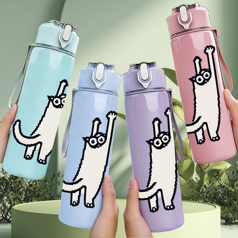 1PC Funny Long Tail Cat 750ml Color Plastic Sports Water Bottle Leakproof Flip Straw Lid Suitable for Sports Office Home Use