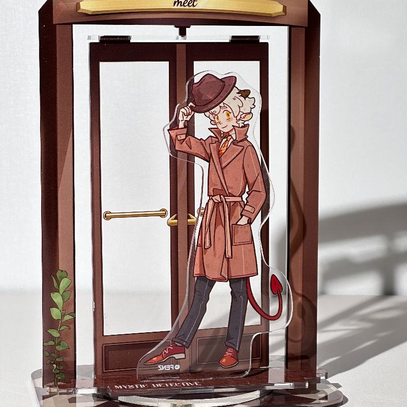 Rotating Door Acrylic Signboard Original Design Ornaments for Desktop Decor Anime Character Standing Background Cartoon Figurine