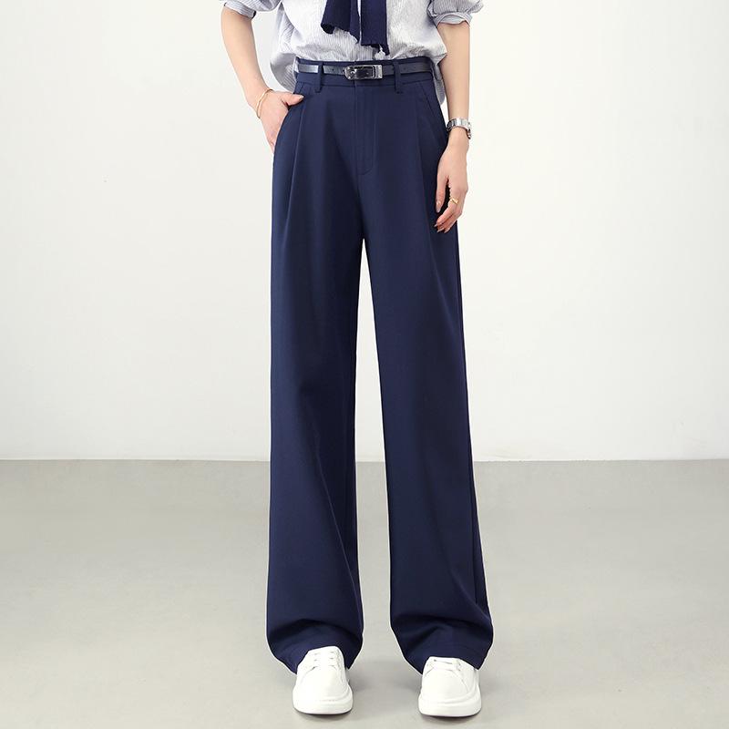 

Gray High-Grade Cupro Wool Wide-Leg Pants - Women s Versatile Spring Drape Slim-Fit 29 темно-синий