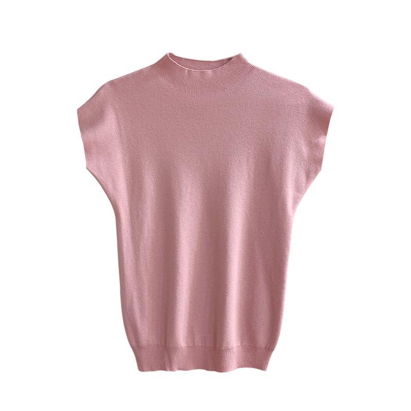 Women's Vest Summer Inner Half High Neck Knit Camisole Top Sleeveless Short Bottom Shirt