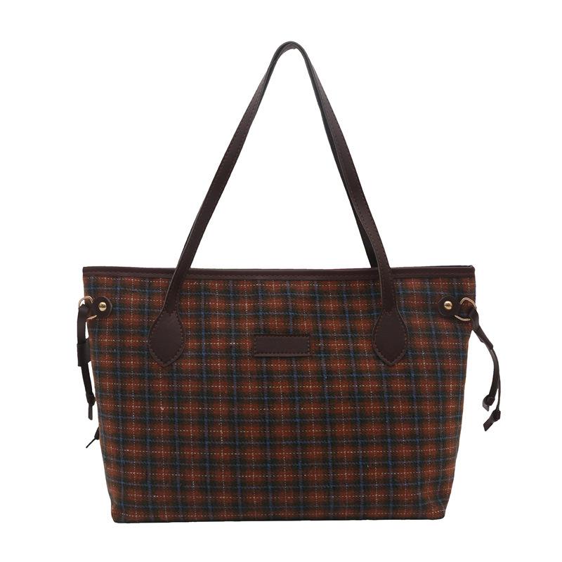 Korean Style Plaid Tote Bag - Classic Versatile Large Capacity Shoulder Bag