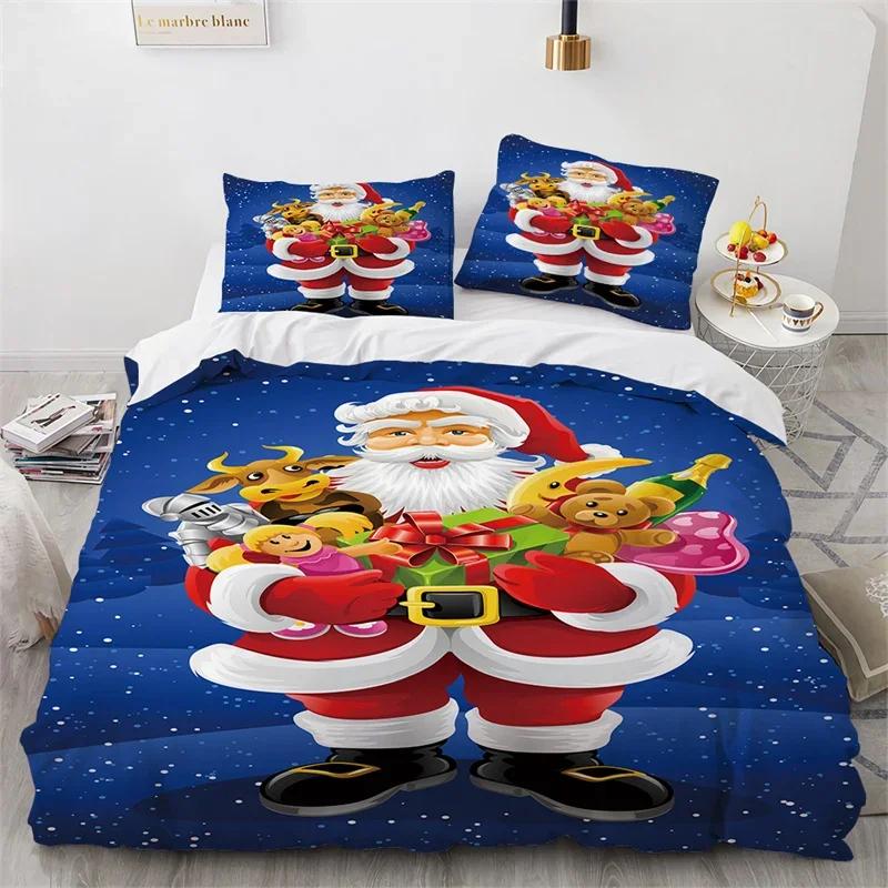 Christmas Duvet Cover Microfiber Santa Claus Comforter Cover Cartoon Bedding Set Twin Full King Comforter Cover With Pillowcases