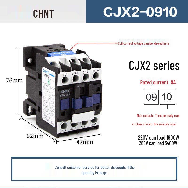 Chint CJX2 AC Contactor Series - 0910/1210/1810/2510/3210 (Voltage: 220V/380V/36V/24V)