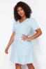 Women's Style Plus Size Light Blue V-Neck Tencel Mini Denim Dress