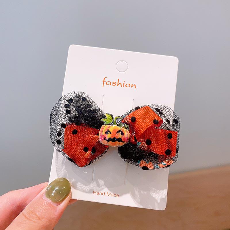 Handmade Halloween Hair Clips for Kids: Pumpkin, Ghost, Black Bat Bow, Party Accessories