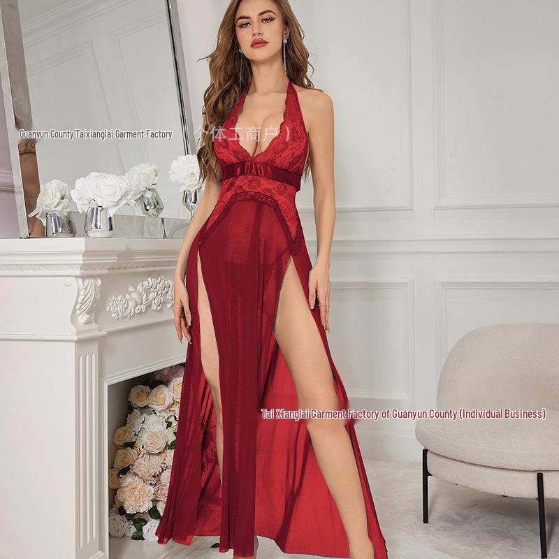 European & American Seductive Mesh Split-Strap Lingerie Dress Set for Women