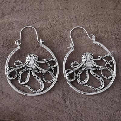 Vintage Punk Alloy Hollow-out Octopus Hoop Earrings Jewelry Accessories Hip Hop Punk Geometric Earrings Everyday Jewelry Gift