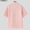INCERUN S-XXXXXL Men Lapel Neck Short Sleeve Flowers Texture Buttons Casual Shirts