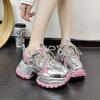 Women's Platform Thick-soled Casual Shoes, Metallic Silver Dad Shoes, Spring Style, Small Height-increasing Shoes