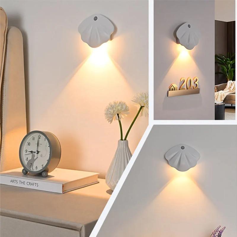 LED Shells Night Light Motion Sensor Light USB Type-C Tricolor Room Decoration Lamp for Corridor Staircase Led Lamp Sensor Light