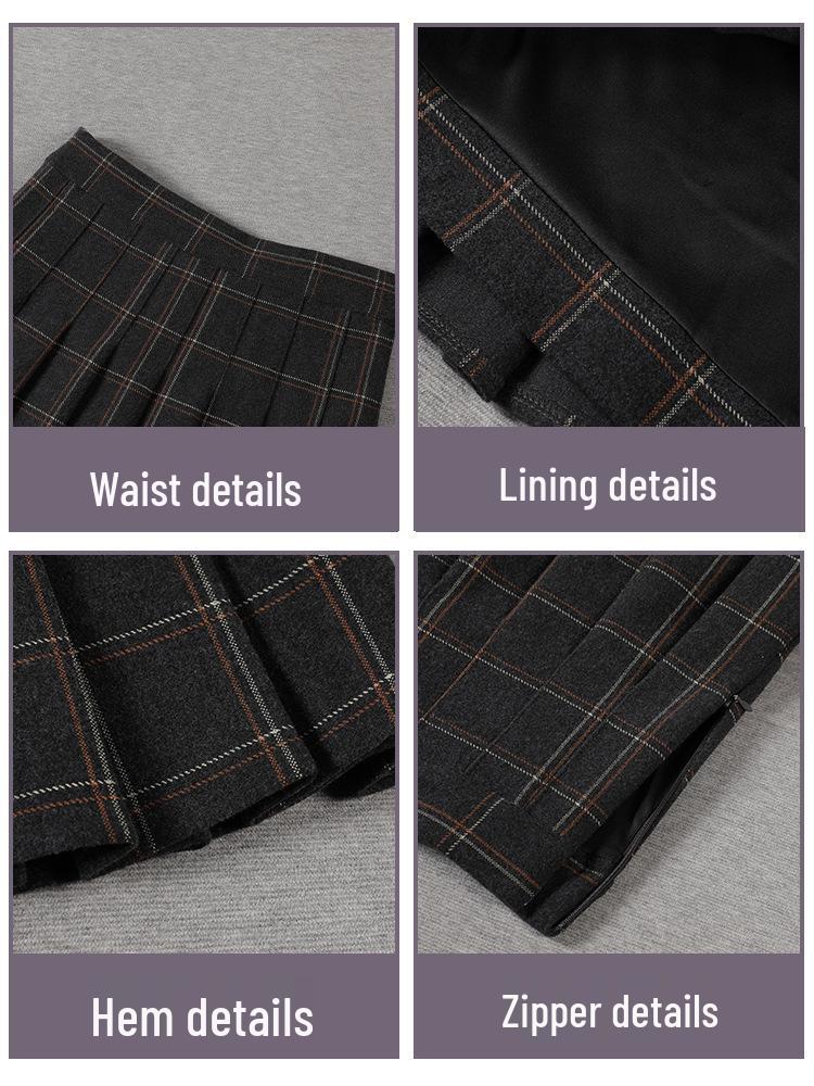 2025 A/W British Plaid High-Waisted Woolen Pleated Skirt