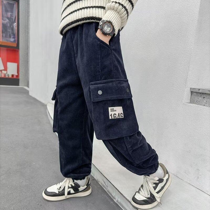 Boys' Pants 2025 Spring Autumn Trendy Children's Corduroy Pants Big Kids Sweatpants Loose Cargo Pants Trendy
