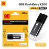 Kodak K200 USB 3.2 Flash Drive Dual Interface Type‑C & USB‑A OTG Memory Stick with Frosted Matte Finish 32GB/64GB/128GB/256GB for PC Phone Tablet Car