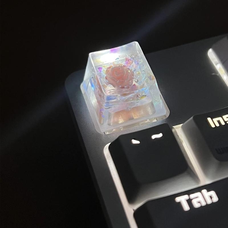 Handmade OEM Floral Resin Keycap Translucently Epoxy Camellia for Mechanical Keyboards Aesthetic Keycap Replacement