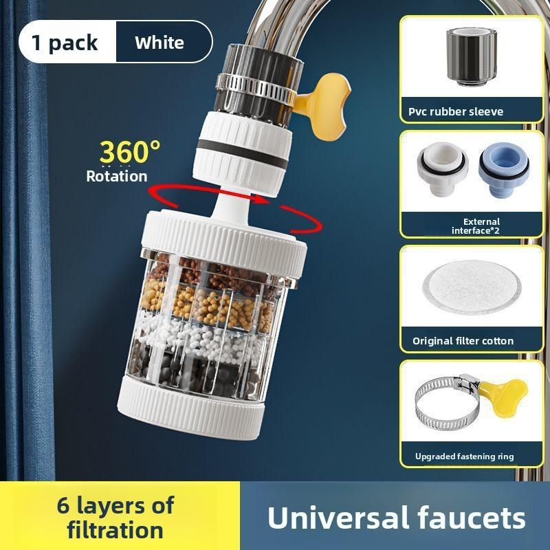 Kitchen Faucet Filter Extension, Rotatable, Detachable and Washable Six-layer Filter Head, Universal Water Splash-proof Filter Nozzle
