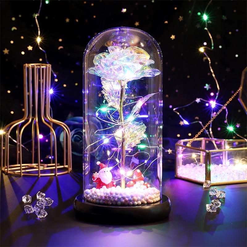 LED Rosegold Folie Konservierte Blume Glaskuppel - Kreatives Geschenk für Valentinstag & Frauentag