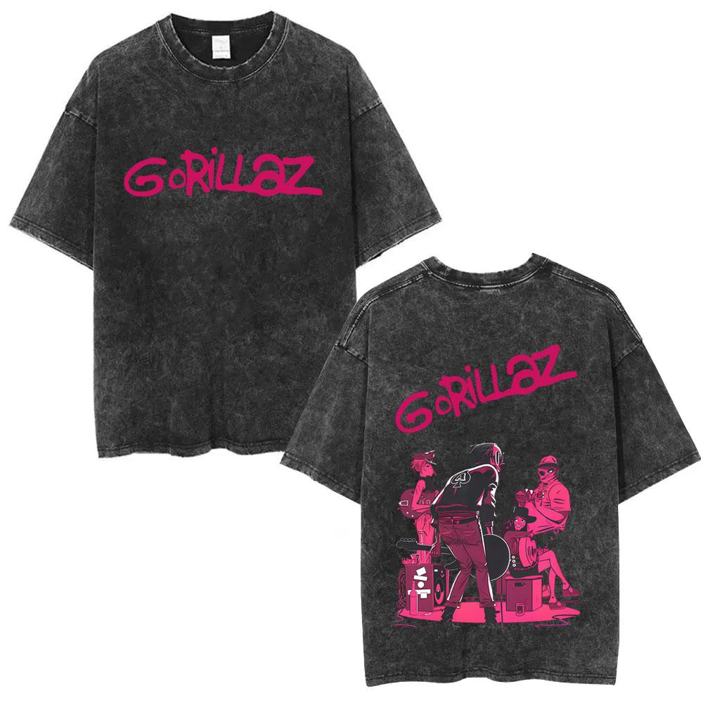 Washed Vintage Rock Band Gorillaz The Now Now Album Graphic Tshirts Men Women Clothing Hip Hop Punk Oversized Crewneck T Shirts